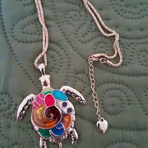 Gold plated multicolor turtle necklace.